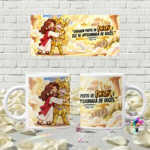 CANECA PERSONALIZADA — FÉ + ANIME + HERÓIS!